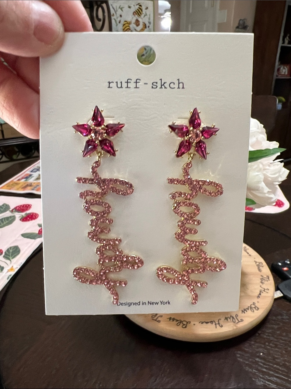 Pink Western Howdy Crystal Drop Earrings